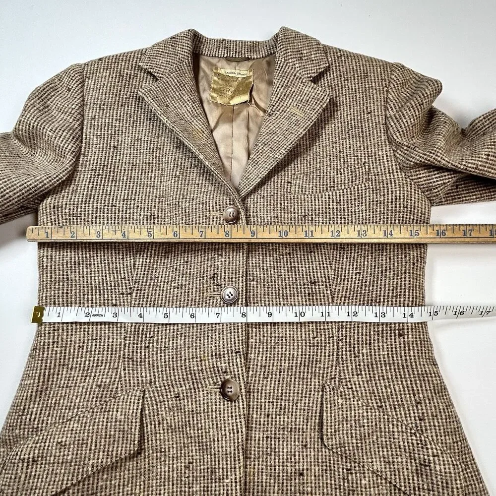 True Vintage 50s Tweed Jacket Blazer Womens XS Brown Cream Sandra Sirianni